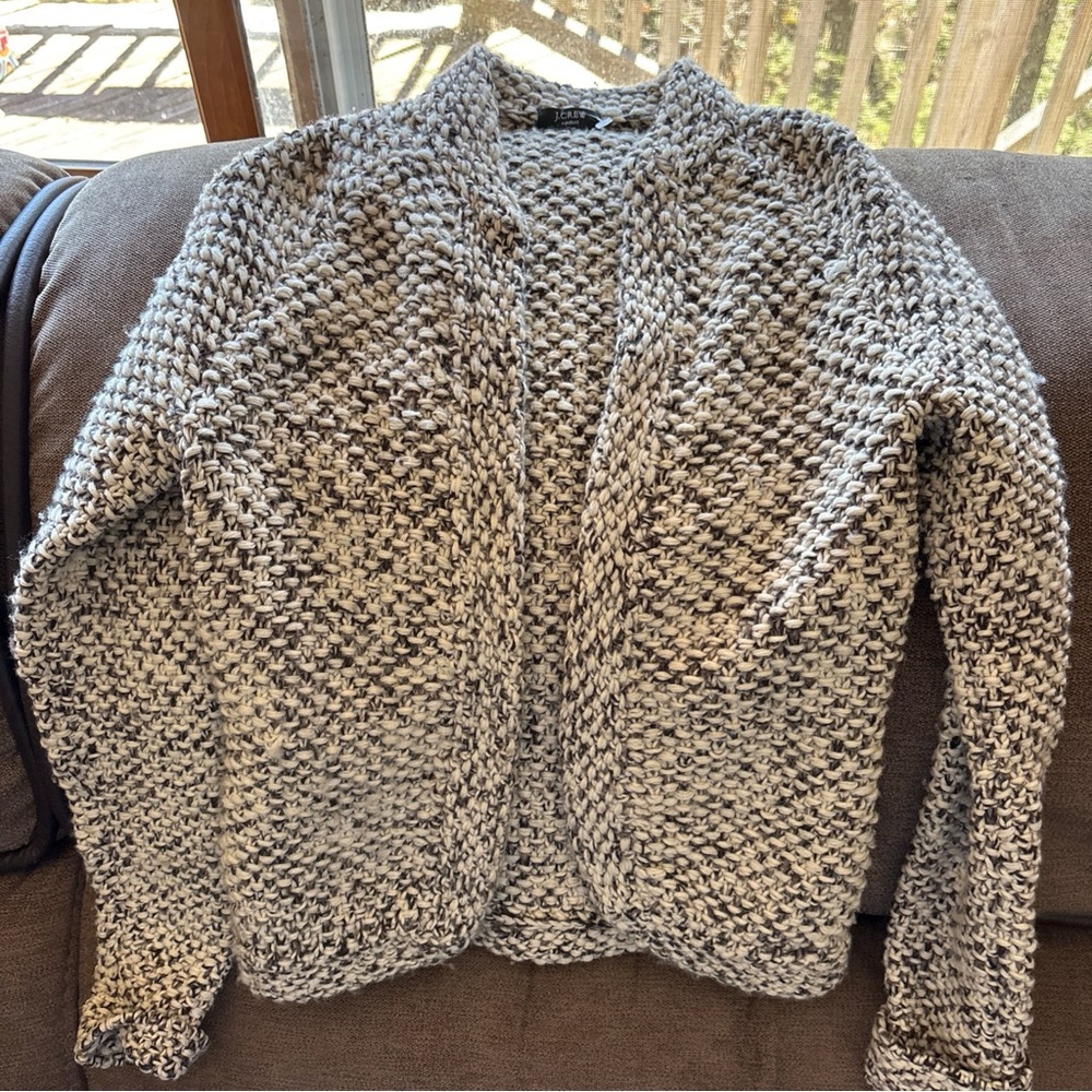 Vintage J Crew Handknit Lambswool Cardigan Neutral Open Front Sweater Small 2005